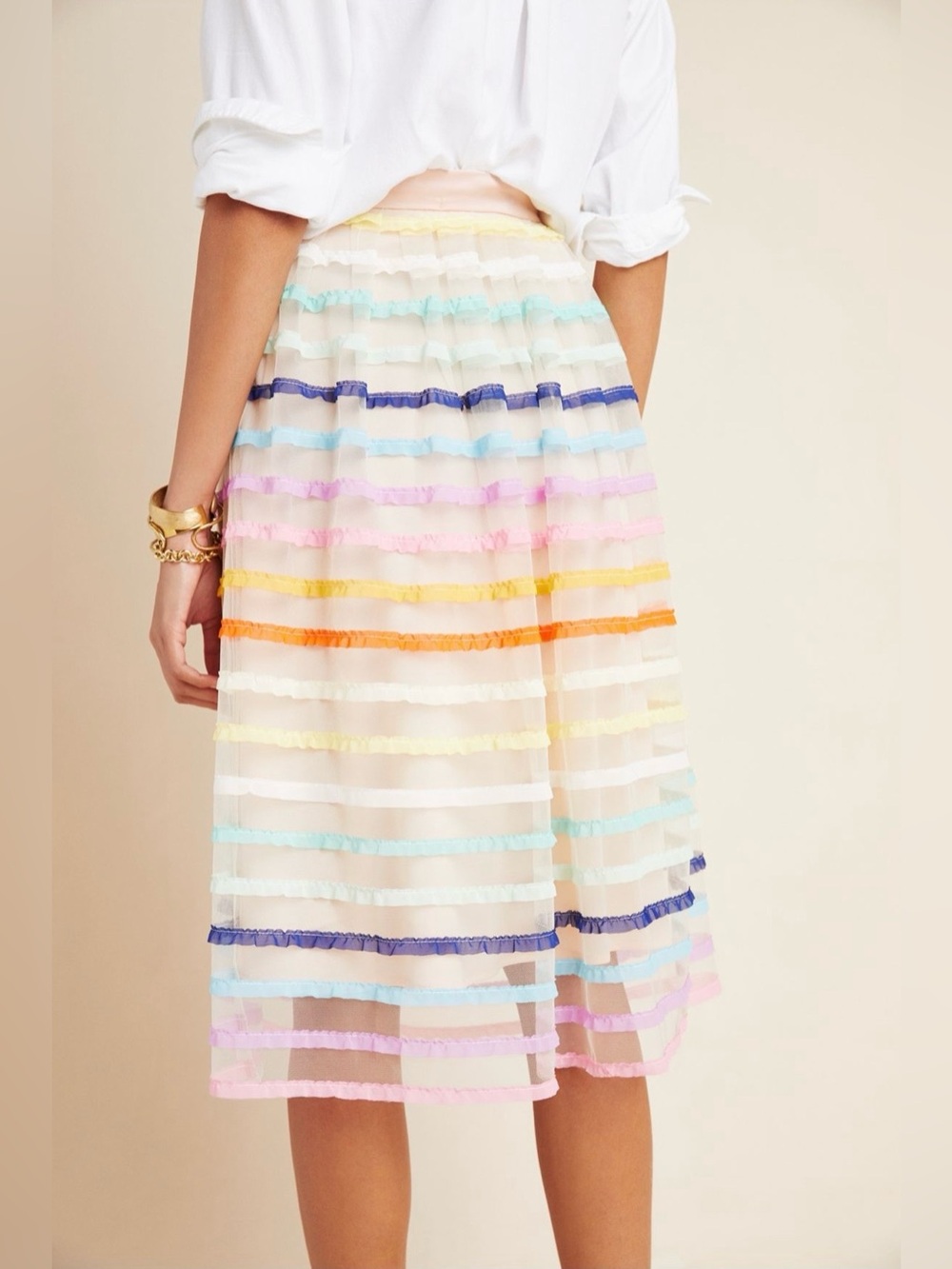 Eva Franco Anthropologie Frankie Tulle Midi Skirt Rainbow Stripe XL Fits Small - Picture 2 of 9